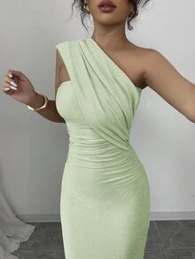 Lyxana Women's New Apricot Cocktail Party Dress, Elegant Slit Back Ruched Waist Sexy Tube Knit Dress, European And American Fashion Formal Dress For Elegant Occasions, Valentine's Day - Mint Green - View 7