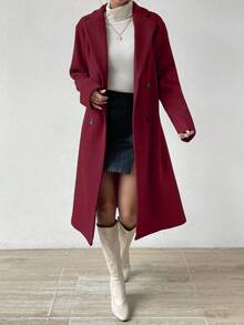 RosyDaze Women's Autumn/Winter Fashion Solid Color Double-Breasted Overcoat - Burgundy - View 6