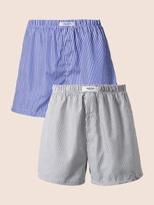 Manfinity Underwear&Sleepwear Basics 2pcs Plus Size Men's Letter & Striped Loose Harem Pants