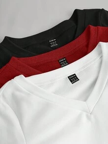 SHEIN EZwear Áo thun dài tay ôm sát cổ chữ V nhún eo giữ nhiệt nhiều màu sắc cho nữ, thoải mái & đa năng, phù hợp cho mùa thu/đông - Nhiều màu - Xem 6