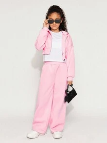Radiana Tween Girls Nova Glow Tween Girl 时尚舒适派对/街头服饰纯色针织连帽运动衫和宽松运动衫套装 - 粉色 - 查看 7