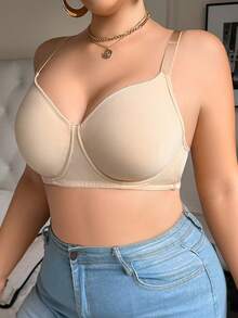 DesireSculpt Simple Thin Wire-Free Lift & Support Plus Size Bra Comfortable Bra Push Up Bra Full Coverage Bra - Apricot - View 3