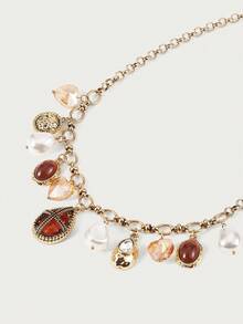 Glisma 1 pieza Collar con colgante de gota de agua estilo vintage chapado en oro de 18K con perla falsa para mujeres