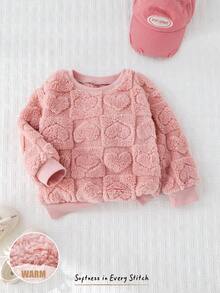 Cozy Pixies 少女羊毛纹理毛绒厚圆领长袖套头连帽衫，秋冬季百搭舒适