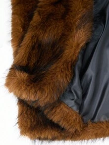GENKIRA Luxury Oversized Lapel Brown Faux Fur Coat,Winter Elegant Evening Mid-Length Classy Style,Suitable For Commute,Party,Autumn/Winter High-End Outerwear - Multicolor - View 7