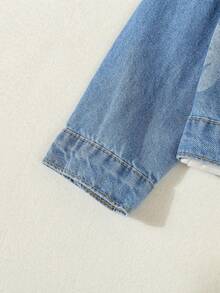 SHEIN Young Girl Floral Print Button Front Casual Long Sleeve Denim Jacket Fall Winter - Medium Wash - View 4