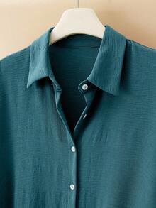 EMERY ROSE Pleated Long Button Down Oversized Women Shirt