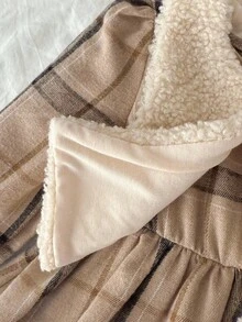 SHEIN Girls Vintage Plaid Dress + Faux Fur Vest 2 Pieces Set, Long Sleeve Flare Sleeve Sweet Outfit For Autumn/Winter Fall - Multicolor - View 8