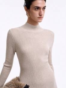 SHEIN X Jwoww Aalyst Vestido de punto de cuello alto de manga larga de mezcla de lana para mujer - Marrón Mocha - Ver 2