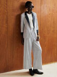 Lumivelle Striped Patchwork Suit Set - Black and White - View 4