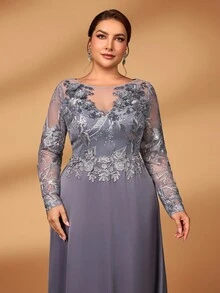 Serin Đầm maxi dáng chữ A dài tay cổ chữ V sâu, chất liệu voan mỏng, sang trọng, cỡ lớn, màu xám đậm, thanh lịch và lãng mạn, đính cườm tinh tế, thích hợp cho tiệc tối, hẹn hò, du lịch, lễ hội âm nhạc, đám cưới, làm váy cho mẹ cô dâu, ngày Valentine. - Màu xám đen - Xem 3