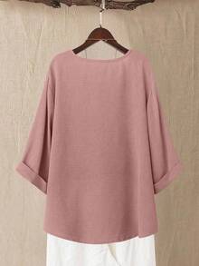 Linhara Plus Size Women Plus Size Floral Print 3/4 Sleeve Blouse, Spring/Summer - Pink - View 2