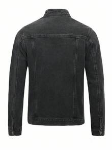 Manfinity Roughcore Men's Black & Grey Patchwork Denim Long Sleeve Jacket, Retro Slim Fit Punk Washed Black Street Going Out For Chore Jacket, Fall - Black - View 2