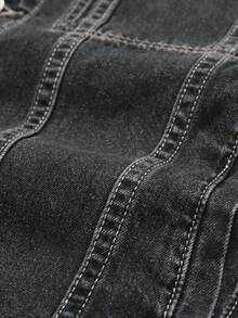 Manfinity Homme 男士秋季休闲黑色牛仔夹克，复古工装牛仔夹克 - 黑色 - 查看 6