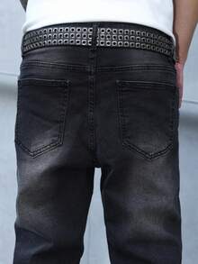 Manfinity EMRG Quần Jeans Nam Màu Trơn Túi Cũ Thường Ngày Đa Năng - màu đen - Xem 4