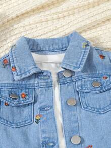 Áo khoác denim giặt màu xanh nhạt cho bé gái, áo khoác cardigan thêu hoa thường ngày cho bé gái, vải mềm mại và thoải mái, quà tặng lý tưởng, hoàn hảo cho ngày lễ và mặc ngoài trời - Rửa trung bình - Xem 5
