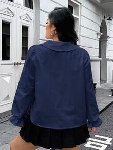 SHEIN EZwear Camisa versátil azul marino de talla grande - Azul Marino - Ver 2