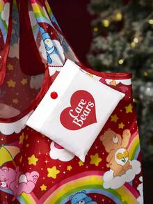 SHEIN X Care Bears 1 pieza Bolso de tela plegable de poliéster con estampado de personaje de dibujos animados lindo, bolso de mano con bolsita adjunta en cadena de cuentas, osos,
