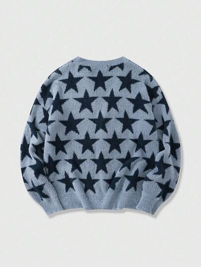 Street Life Men's V-Neck Long Sleeve Star Casual Jacquard Knit Cardigan , Fall/Winter