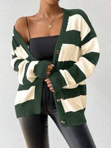 EMERY ROSE New Autumn/Winter Design Striped Faux Mink Fleece Cardigan Sweater For Women