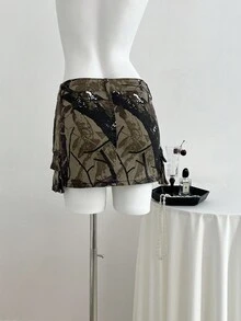 Elamini Falda vaquera mini estilo línea A con camuflaje americano, ajuste ceñido estiloso para mujer, primavera/otoño - Multicolor - Ver 2