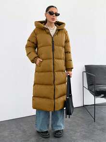 SHEIN Cottnline Premium Quality, Keep Warming Feature, Large Puller Puffer Wintercoat - Camel - View 4