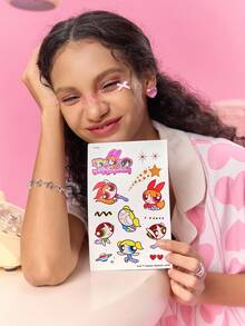 FanGlow THE POWERPUFF GIRLS X SHEIN 1件彩色卡通纹身贴适用于肩膀、颈部、锁骨、手臂、人体艺术、临时防水仿真纹身贴 - 彩色 - 查看 3