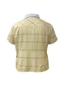 INAWLY Áo sơ mi kẻ caro tay ngắn, cài nút đơn giản cho nữ cỡ lớn - Nhiều màu - Xem 2