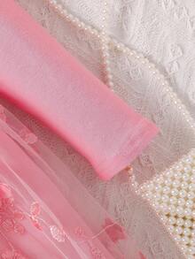 Elladie kids Young Girl New Style Round-Neck Knit Top Mesh A-Line Dress - Pink - View 4