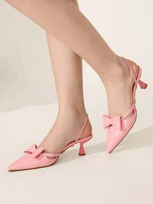 CUCCOO CHICEST Tacones de aguja con lazo para mujer, elegantes, dulces, románticos, de moda, de piel sintética rosa, tacones altos para el té de la tarde, citas, fiestas de moda, ocasiones formales, Navidad, Acción de Gracias, Día de San Valentín