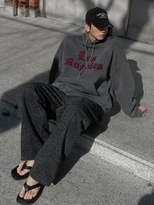 DAZY Sudadera con capucha térmica con diseño de bordado de letras góticas para hombres, gris carbón, otoño/invierno