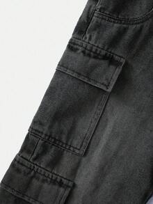 SHEIN Young Girl' Personalized Versatile Washed Soft Casual Fashion Street Non-Stretch Denim Bib Pants, Lightweight For Spring & Autumn Fall Winter - Black - View 4