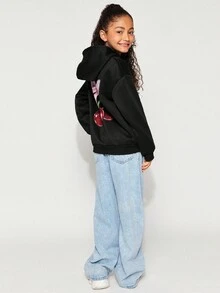 Radiana Tween Girl Casual Hooded Long Sleeve Thick Sweatshirt, Suitable For Autumn/Winter - Black - View 4