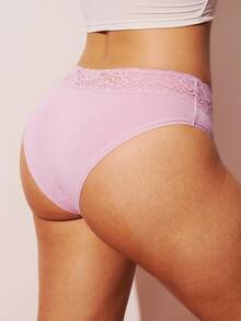 LUVLETTE 3-Pack Lace Trim Soft Cotton Mid-Waist Briefs Women Underwear Panties Set-Ice Blue