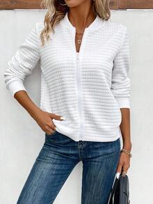 EMERY ROSE Women's Solid Color Long Sleeve Zip-Up Casual Baseball Jacket, Autumn