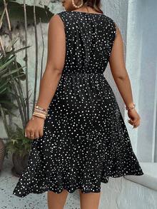 Breezaya Rochie maxi cu imprimeu cu buline și tiv cu volane, mărime plus, ținută de damă - Multicolor - Vizualizare 2