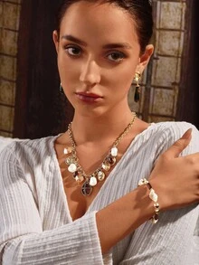 Glisma 1 pieza Collar con colgante de gota de agua estilo vintage chapado en oro de 18K con perla falsa para mujeres