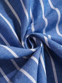 EMERY ROSE 大码女式秋季乡村休闲蓝白条纹长袖衬衫上衣，带口袋，秋冬季，外出穿着，2025新款 - 藍白色 - 查看 5