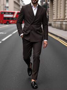 Calvornis 这款西装外套和裤子套装巧妙地融合了现代简约主义和经典商务设计，质感精致高档。修身、立体剪裁适合所有体型，展现敏锐的自信。永恒、百搭的颜色，商务旅行、聚会、通勤或旅行。简约而精致，抗皱，易于护理，是照片、街头风格和日常签到的理想选择。亲肤舒适的面料使其成为春、夏、秋三季的完美选择。作为送给男朋友、丈夫、父亲或朋友的礼物，这套西装既实用又时尚，充满了关怀和品味。商务正式优雅经典剪裁百搭，适合多种场合男士纯色翻领双排扣长袖西装外套和裤子，休闲商务装 - 咖啡棕 - 查看 1