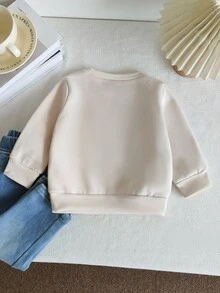 Baby Mädchen Lässig Katzen- und Blume Muster Fleece gefütterte Rundhalsausschnitt Langarm Sweatshirt, geeignet für Ausflüge im Herbst/Winter
