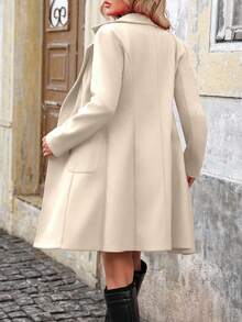 Pariaura 女士中长款纯色大衣，翻领双排扣，冬季防风外套 - 杏色 - 查看 2