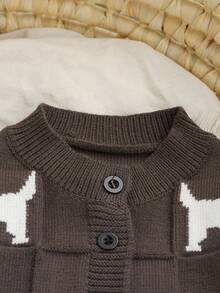 SHEIN Baju Terusan Bayi Laki-Laki, Rompi Rajut untuk Musim Gugur/Dingin, Baju Terusan Rajut Lembut Motif Anak Anjing Lucu, Cocok untuk Bayi Baru Lahir, Nyaman untuk Jalan-jalan dan Bersantai - Grey - View 3