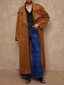 Lumalex Bộ sưu tập Thu Đông của VITNOS dành cho nữ: Áo khoác trench da lộn cao cấp, thanh lịch, ấm áp, thích hợp mặc hàng ngày vào mùa thu, quyến rũ, dự tiệc, đi chơi, hẹn hò, quà sinh nhật, quà tặng giáo viên, trang phục công sở, áo khoác sang trọng dành cho nữ, thanh lịch cho nữ, quà năm mới. - màu nâu - Xem 12