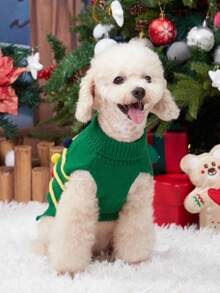 PETSIN 1pc Christmas Pet Cat Dog Universal Green Diamond Grid Elk Snowflake Cute Pattern Jacquard Knitted Elastic Comfortable Dog Christmas Sweater - Multicolor - View 4