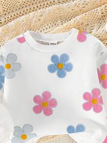 SHEIN 1 Set Baby Girls Casual Floral Print Crew Neck Sweatshirt Hoodie And Flare Pants Outfit, Pink, Autumn/Winter Fall - Multicolor - View 4