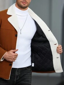 Manfinity Homme 男士休闲带衬里夹克，秋冬款 - 卡其色 - 查看 7