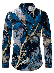 Manfinity AFTRDRK Men's Retro Floral Patterns Print Long Sleeve Shirt For Spring And Fall, Casual Comfy Shirt As Gift Men Fashion Shirt - Multicolor - View 2