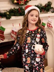 女孩雪人图案睡衣，圣诞节 - 彩色 - 查看 3