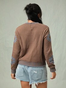 Freevana 女士大码毛衣 秋季女装 冬季女装毛衣 圣诞时尚毛衣 棕色毛衣 休闲仙女风提花图案毛衣 外出复古风 女士可爱西部波西米亚乡村风 - 彩色 - 查看 2