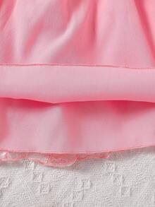 Elladie kids Young Girl New Style Round-Neck Knit Top Mesh A-Line Dress - Pink - View 9